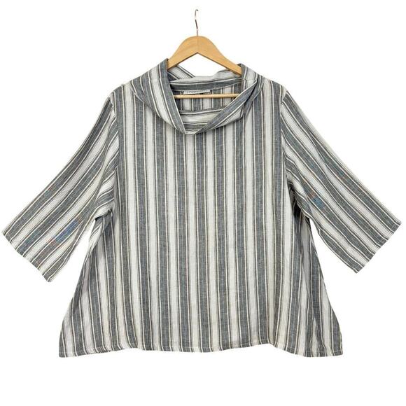 Bryn Walker 100% Linen Cowl Neck Blouse Women’s Sz L Striped Natural Top NWT - Picture 2 of 10